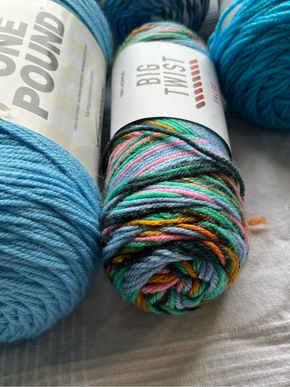 Caron One Pound & Big Twist Yarn Lot - Bright Blue & Multicolor Acrylic Yarn - Picture 2 of 5